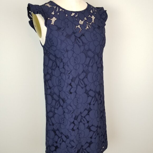 Monteau Navy Blue Lace Sheath Dress with Flutter Sleeves Women's Size Small NEW - Picture 10 of 11